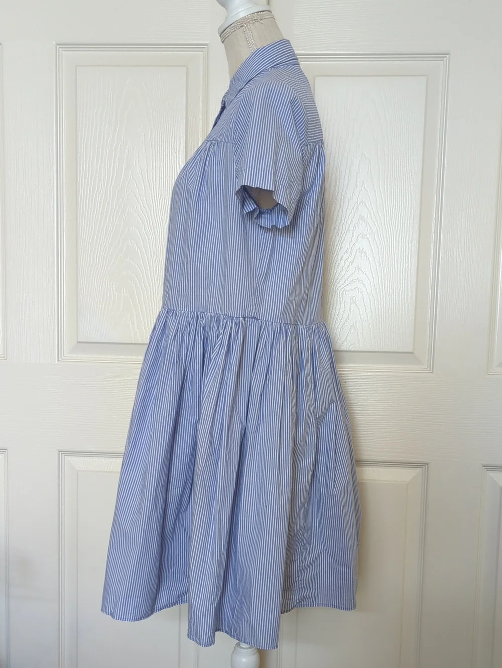 Kate Spade Broome Street Striped Poplin Swing Shirt Dress Blue White Stripe